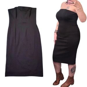 VTG Spiegel Black Strapless Corset  Fitted Bodycon Midi Pencil Dress Size 8